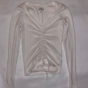 Tie up white ribbed long sleeve top